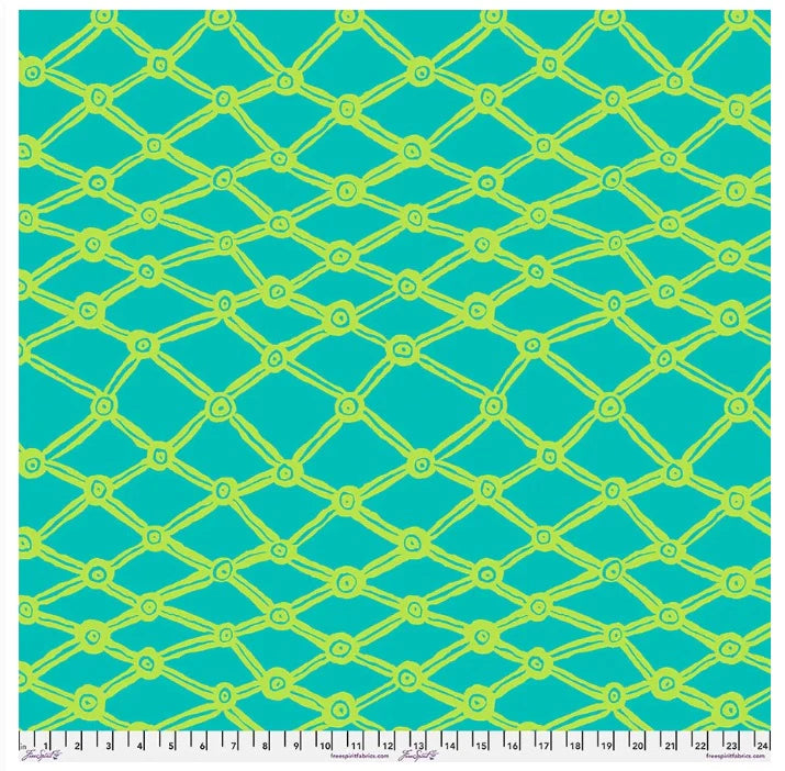 Nets Aqua 108” Wide Back February 2026 Brandon Mably Kaffe Fasett Collective Free Spirit Cotton Fabric FS-QBBM006.AQUA