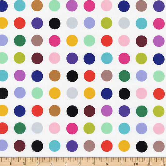 Never Enough Dots Large Rainbow White Whistler Studios Windham Cotton Fabric WF-52946-2