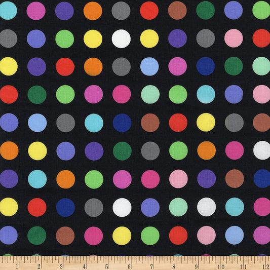 Never Enough Dots Large Rainbow Black Whistler Studios Windham Cotton Fabric WF-52946-3