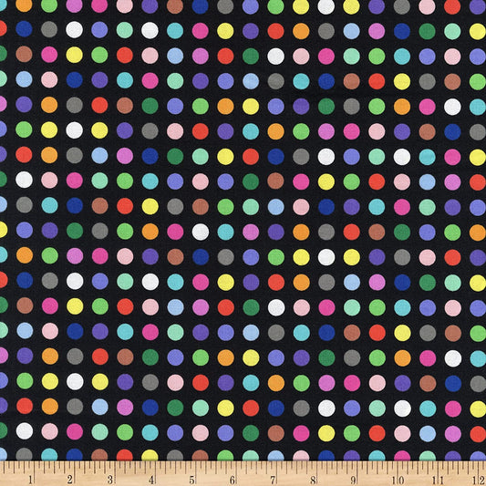 Never Enough Dots Medium Rainbow Black Whistler Studios Windham Cotton Fabric WF-52945-3
