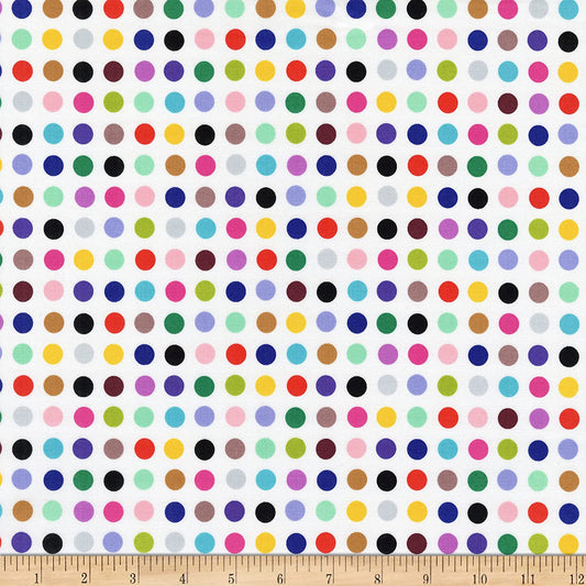 Never Enough Dots Medium Rainbow White Whistler Studios Windham Cotton Fabric WF-52945-2