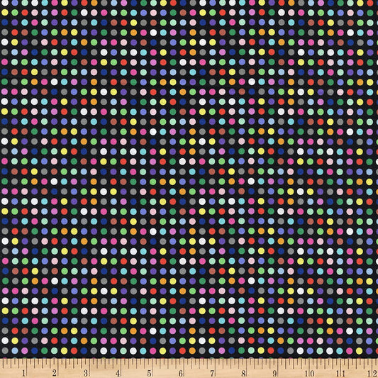 Never Enough Dots Small Rainbow Black Whistler Studios Windham Cotton Fabric WF-52944-3