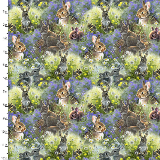 New Beginnings Spring Bunnies Multi Abraham Hunter 3 Wishes Fabrics Cotton Fabric
