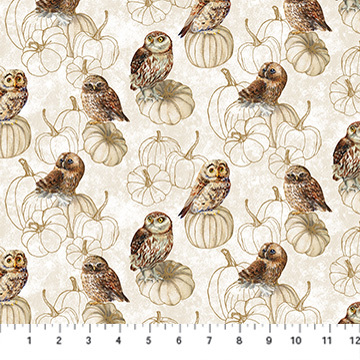 Night Owl Owls Cream Multi Deborah Edwards Northcott Cotton Fabric NC-DP28850-11