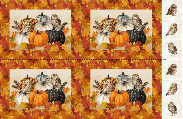 Night Owl Placemat Four on Panel CANVAS 28" Beige Deboah Edwards Northcott Cotton CANVAS Fabric NC-C28844-12