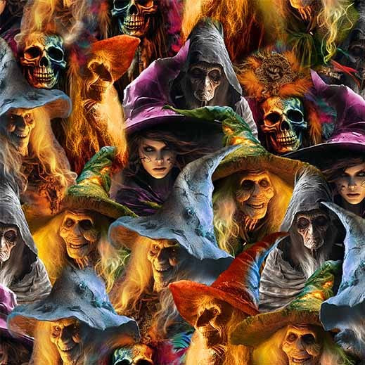 Nightmare at Halloween The Witches Multi Adrian Chesterman Michael Miller Cotton Fabric MM-DDC12730-MULT-D