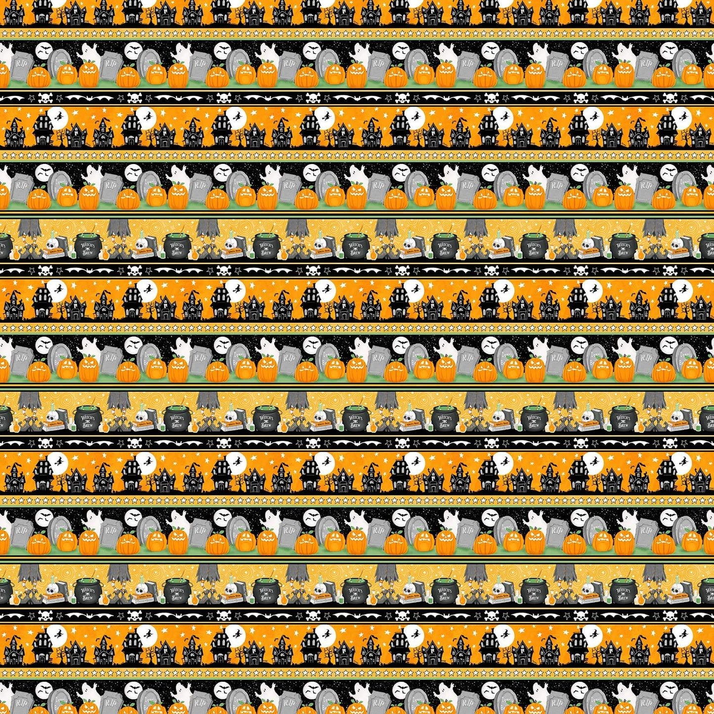 Nights of Olde Salem Stripe Multi Glow in the Dark Shelly Comiskey Henry Glass Cotton Fabric