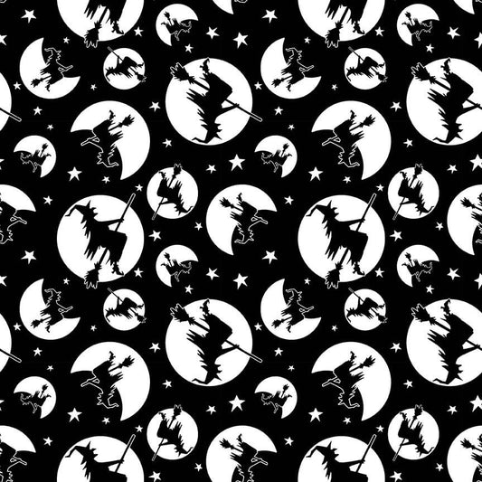 Nights of Olde Salem Witch Silhouette Black Glow in the Dark Shelly Comiskey Henry Glass Cotton Fabric