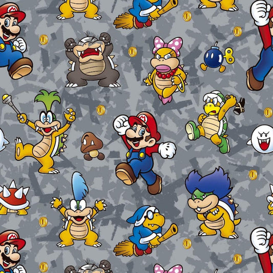 Nintendo Mario Characters Gray Springs Creative Cotton Fabric SC-73460