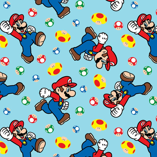 Nintendo Mario and Mushroom Toss Blue Springs Creative Cotton Fabric SC-80336
