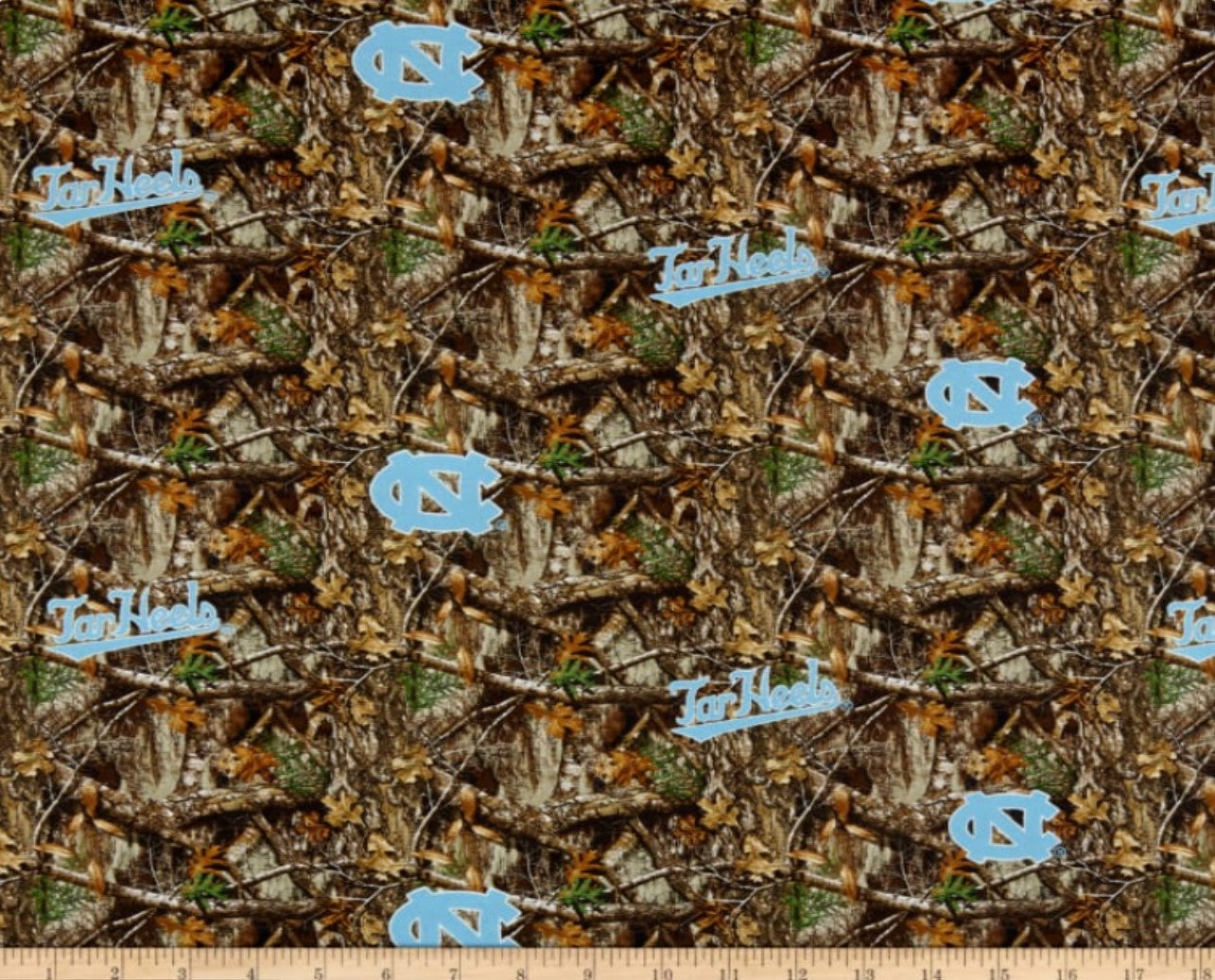 North Carolina Chapel Hill Tarheels NCAA UNC Realtree Camouflage Allover Sykel Cotton Fabric NC-1363