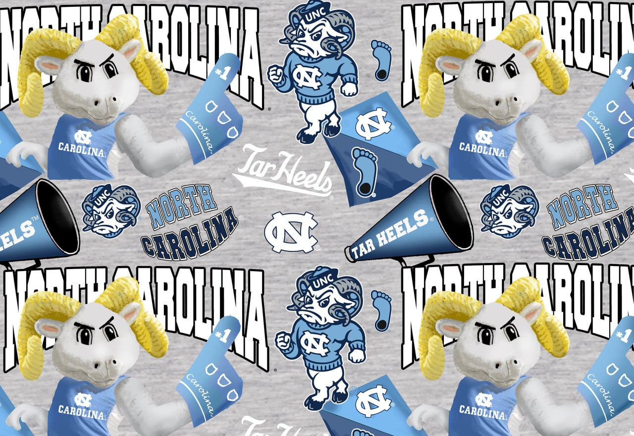 North Carolina at Chapel Hill Tar Heels NCAA UNC Heather Allover Mascot Gray Design Cotton Fabric NC-1164