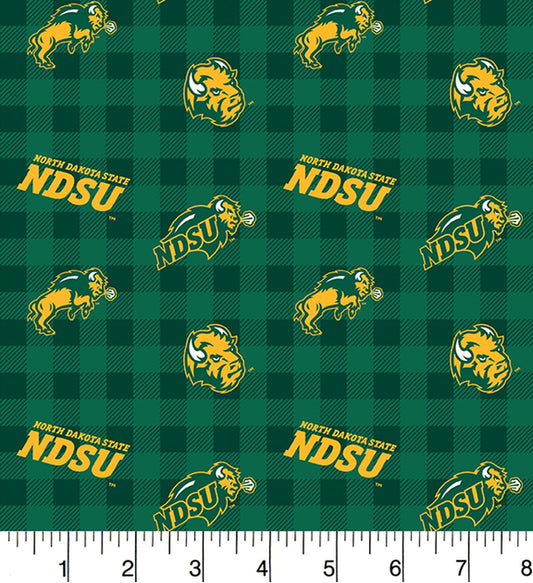 North Dakota Bison NCAA NDSU College Buffalo Plaid Design Cotton Fabric NDS-1207