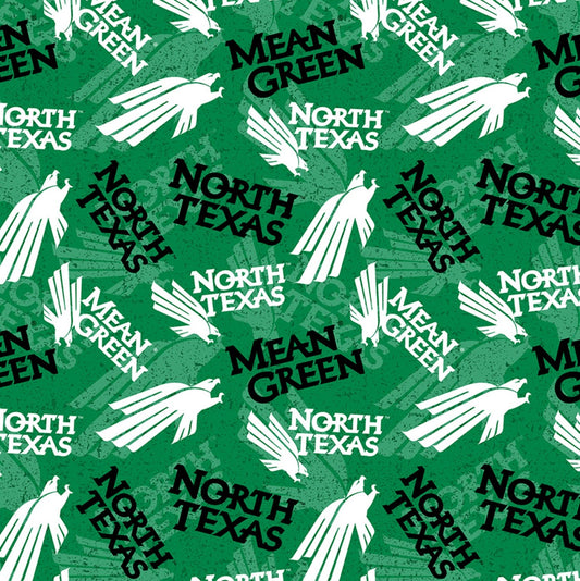 North Texas Mean Green NCAA College Tone on Tone Design Cotton Fabric NT-1178