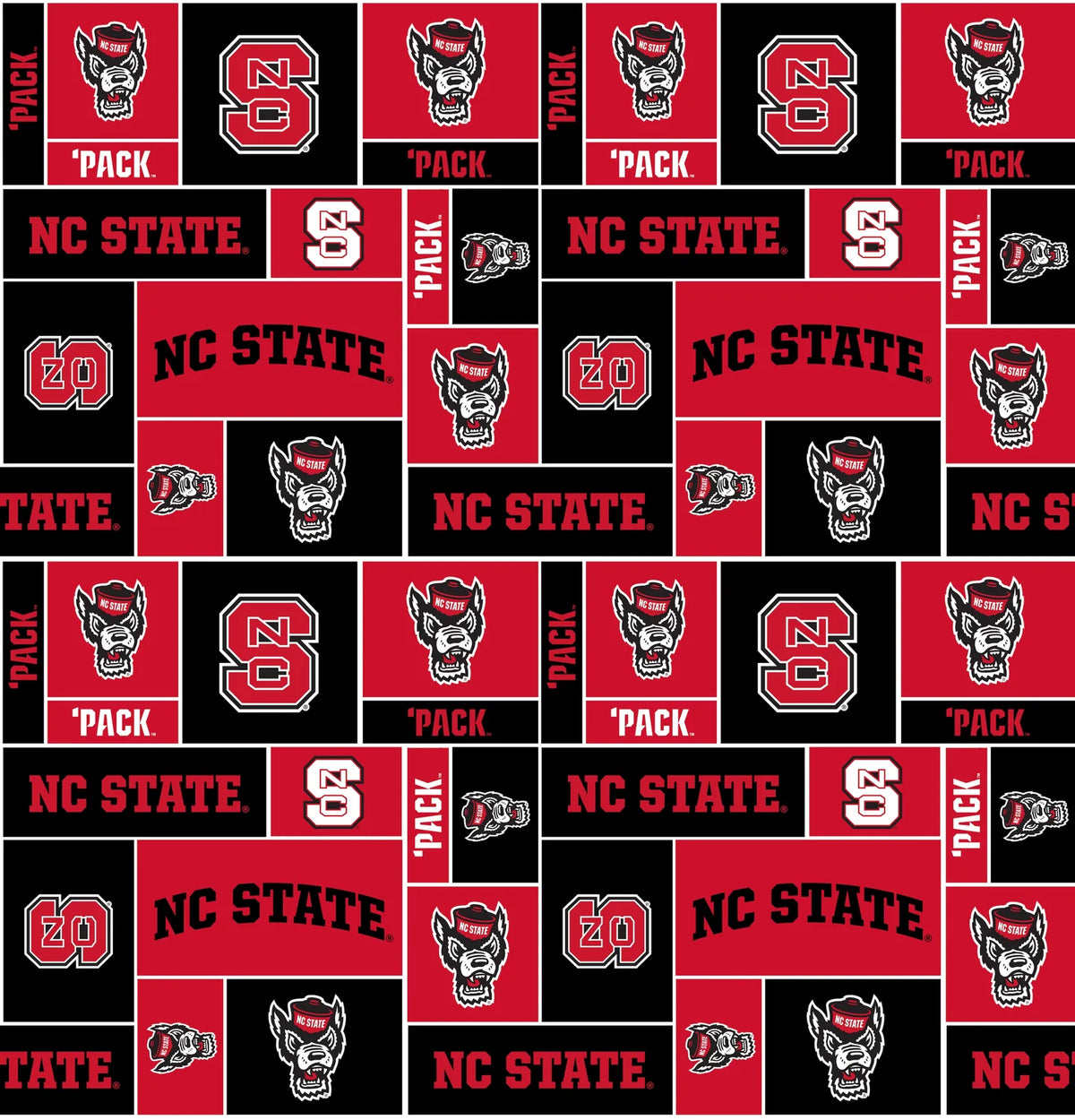 North Carolina State Wolfpack FLEECE NCAA College Geometric Box Sykel Enterprises 58-60 inches wide Polyester Fleece Fabric NCS-012