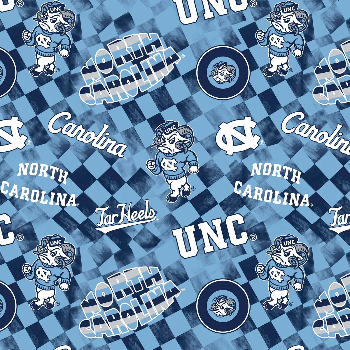 North Carolina Tar Heels NCAA College Check Allover Sykel Cotton Fabric SYK-NC-1370