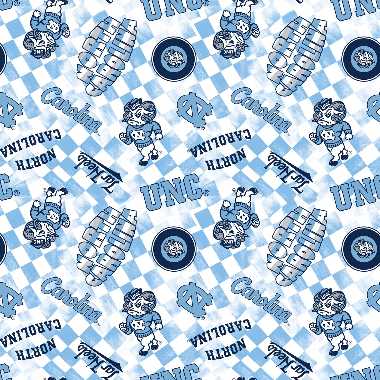 North Carolina Tar Heels NCAA College Checks White Sykel Enterprises Canvas Duck Cloth Cotton Fabric NC-1380-WHITE