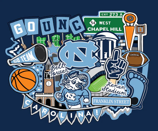 North Carolina Tar Heels NCAA College Doodle Panel 36" Sammy Sykel Enterprises Cotton Fabric SYK-NC-2000