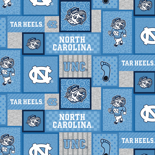 North Carolina Tar Heels NCAA College Patch Sykel Enterprises Polyester FLEECE Fabric NC-1177 | US Fabric Shop