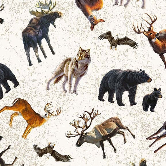 North Country Roaming Around in Nature Cream Loden Darrell Bush Michael Miller Cotton Fabric MM-DDC12446-CREM-D