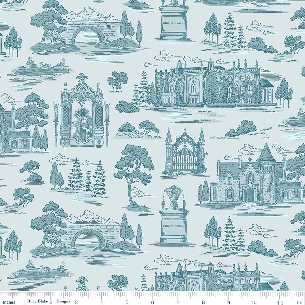 Northanger Abbey Scenic Toile Blue Jane Austen's House Riley Blake Designs Cotton Fabric RB-C17894-BLUE | US Fabric Shop
