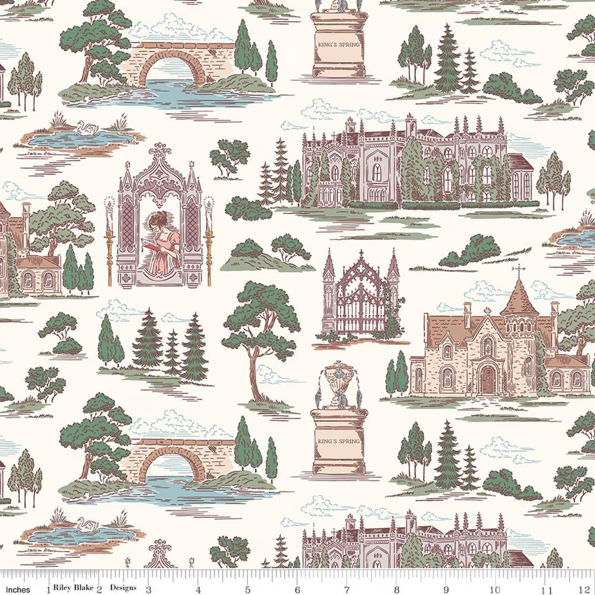 Northanger Abbey Scenic Toile Cloud Cream Jane Austen's House Riley Blake Designs Cotton Fabric RB-C17894-CLOUD