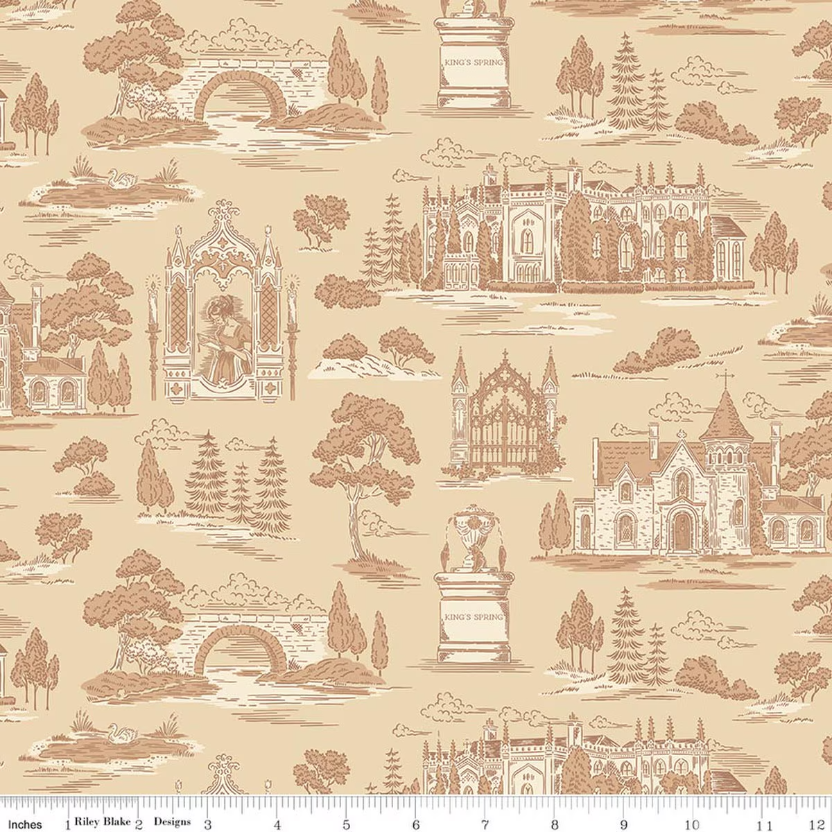 Northanger Abbey Scenic Toile Vanilla Beige Jane Austen's House Riley Blake Designs Cotton Fabric RB-C17894-VANILLA