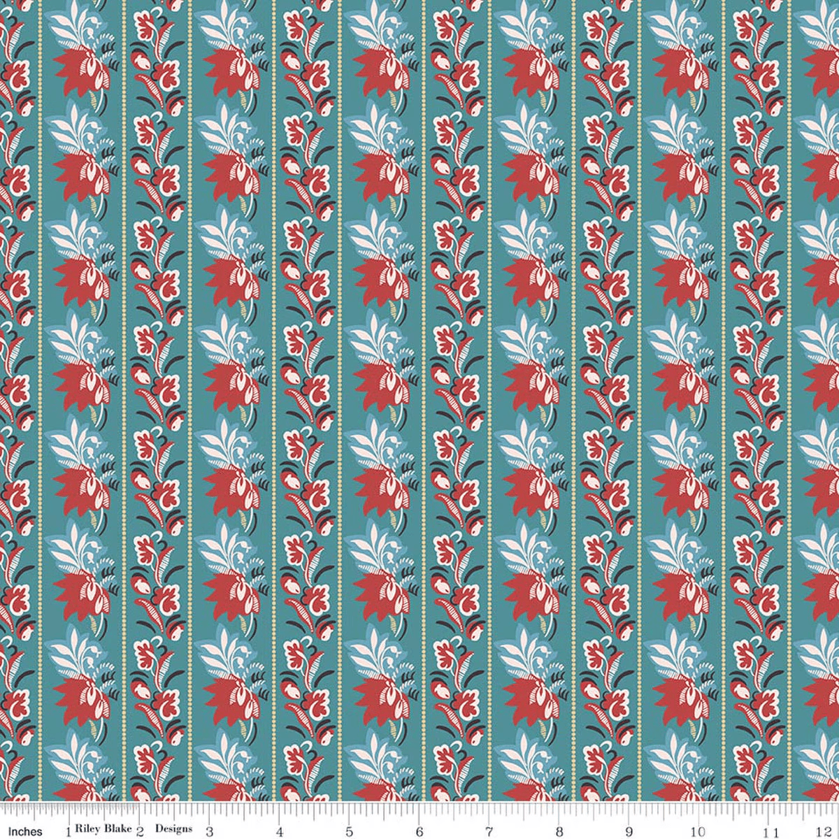 Northanger Abbey Vine and Leaves Stripes Mrs. Allen Teal Jane Austen's House Riley Blake Designs Cotton Fabric RB-C17898-MRSALLEN | US Fabric Shop