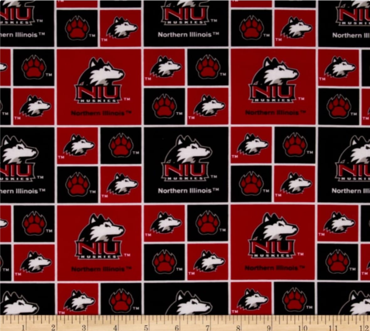 Northern Illinois Huskies NCAA College Box Design Cotton Fabric NIL-020