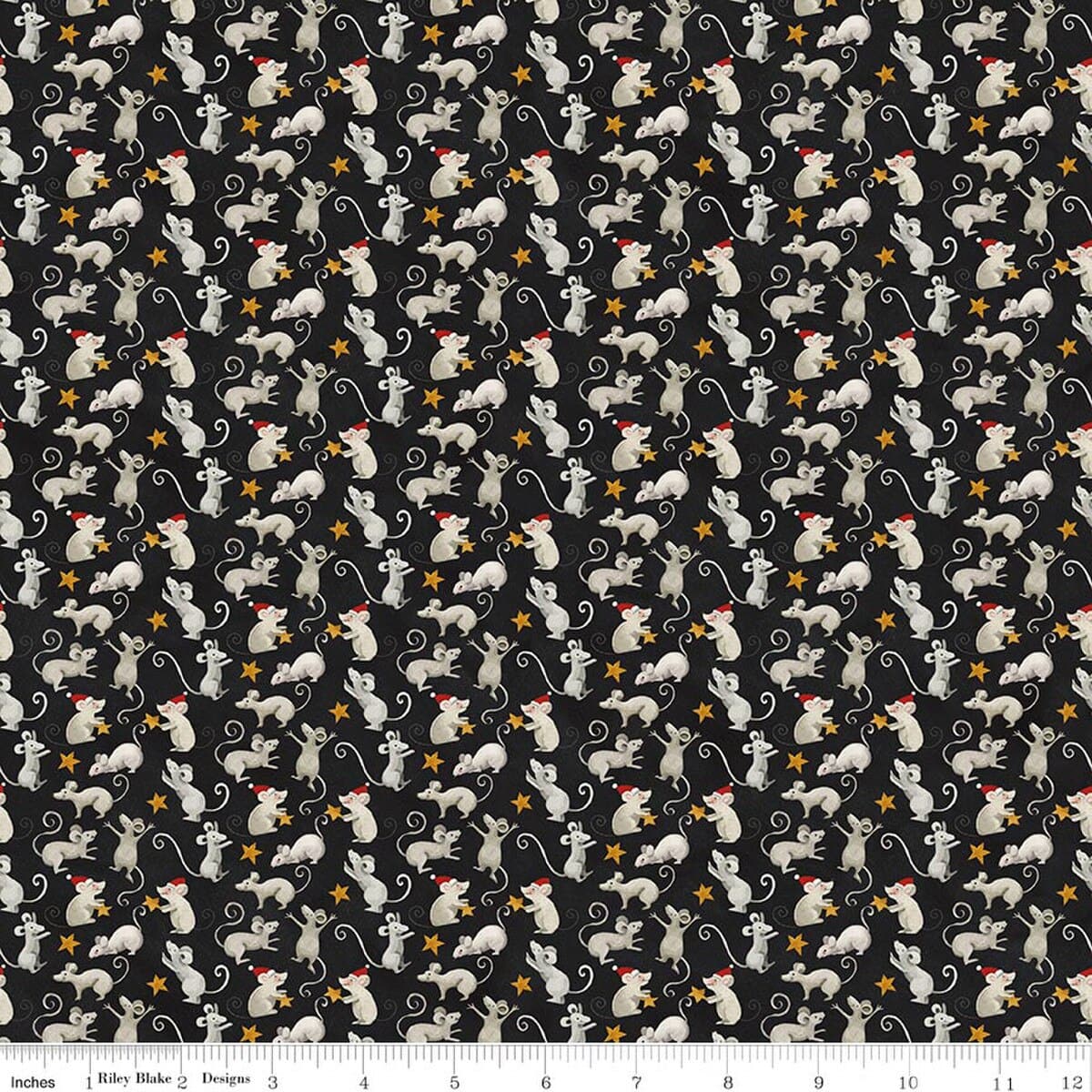 Northern Christmas Mice Black Teresa Kogut Riley Blake Designs Cotton Fabric RB-C17833-BLACK | US Fabric Shop