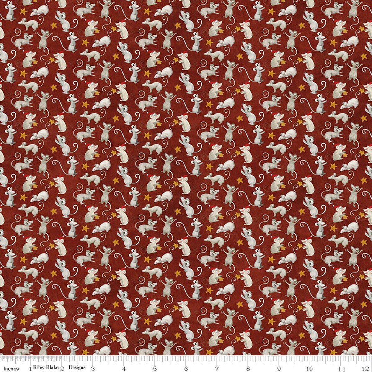 Northern Christmas Mice Rich Red Teresa Kogut Riley Blake Designs Cotton Fabric RB-C17833-RED