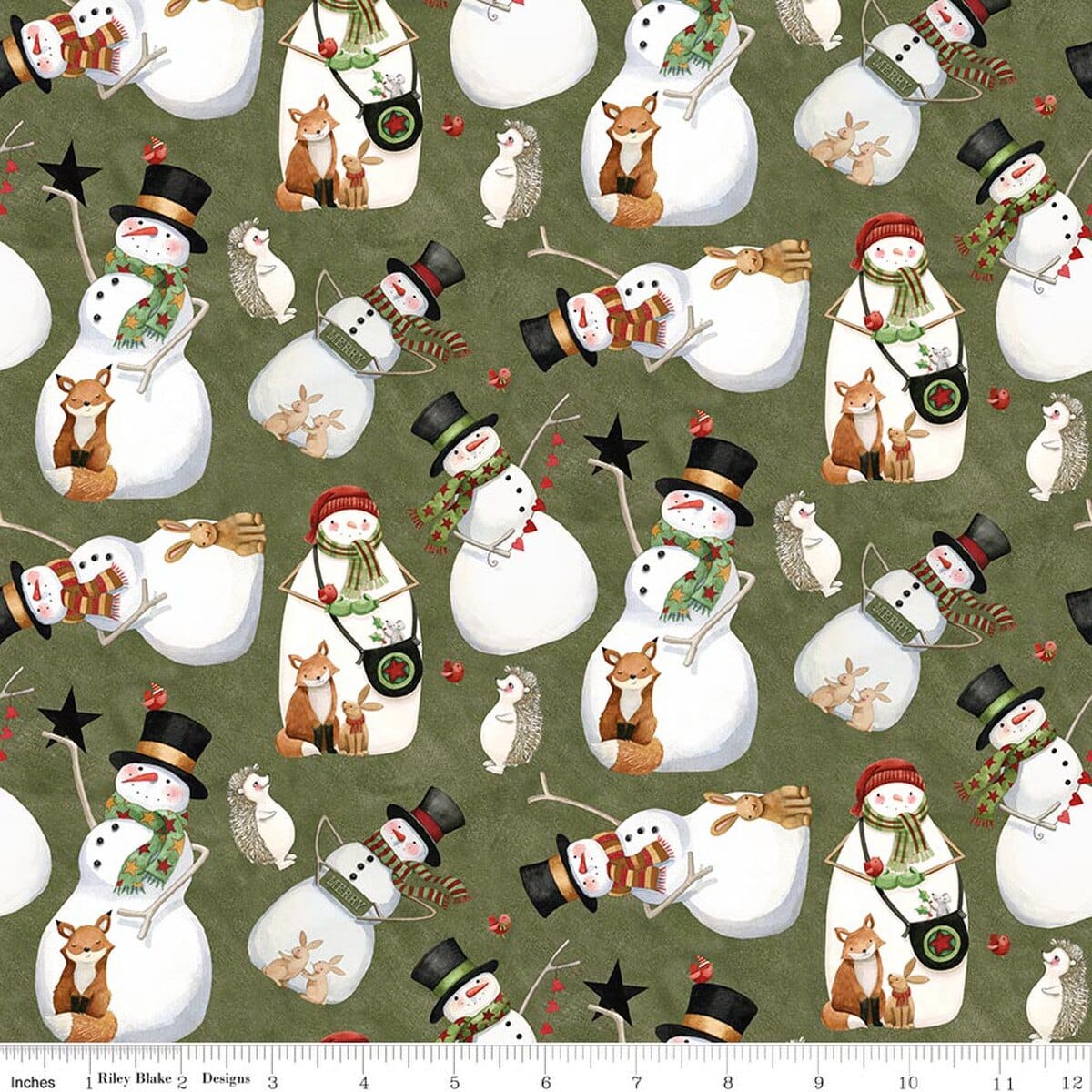 Northern Christmas Snowman Green Teresa Kogut Riley Blake Designs Cotton Fabric RB-C17831-GREEN | US Fabric Shop