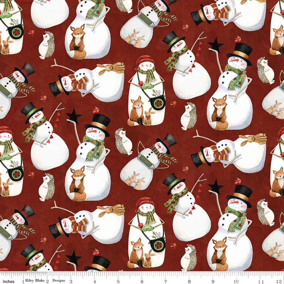Northern Christmas Snowman Rich Red Teresa Kogut Riley Blake Designs Cotton Fabric RB-C17831-RED | US Fabric Shop