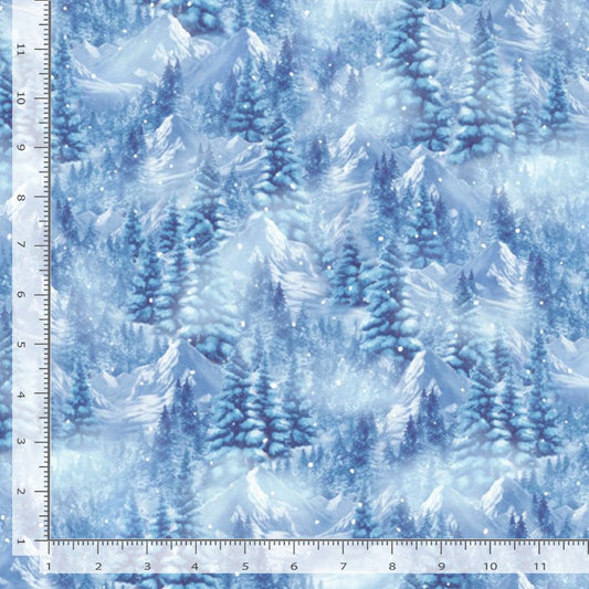 Northern Lights Frost Winter Scenic Frost Blue Timeless Treasures Cotton Fabric TT-WINTER-CD3495-FROST