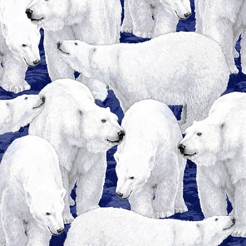 Northern Lights Polar Bear Allover Blue Quilting Treasures Cotton Fabric