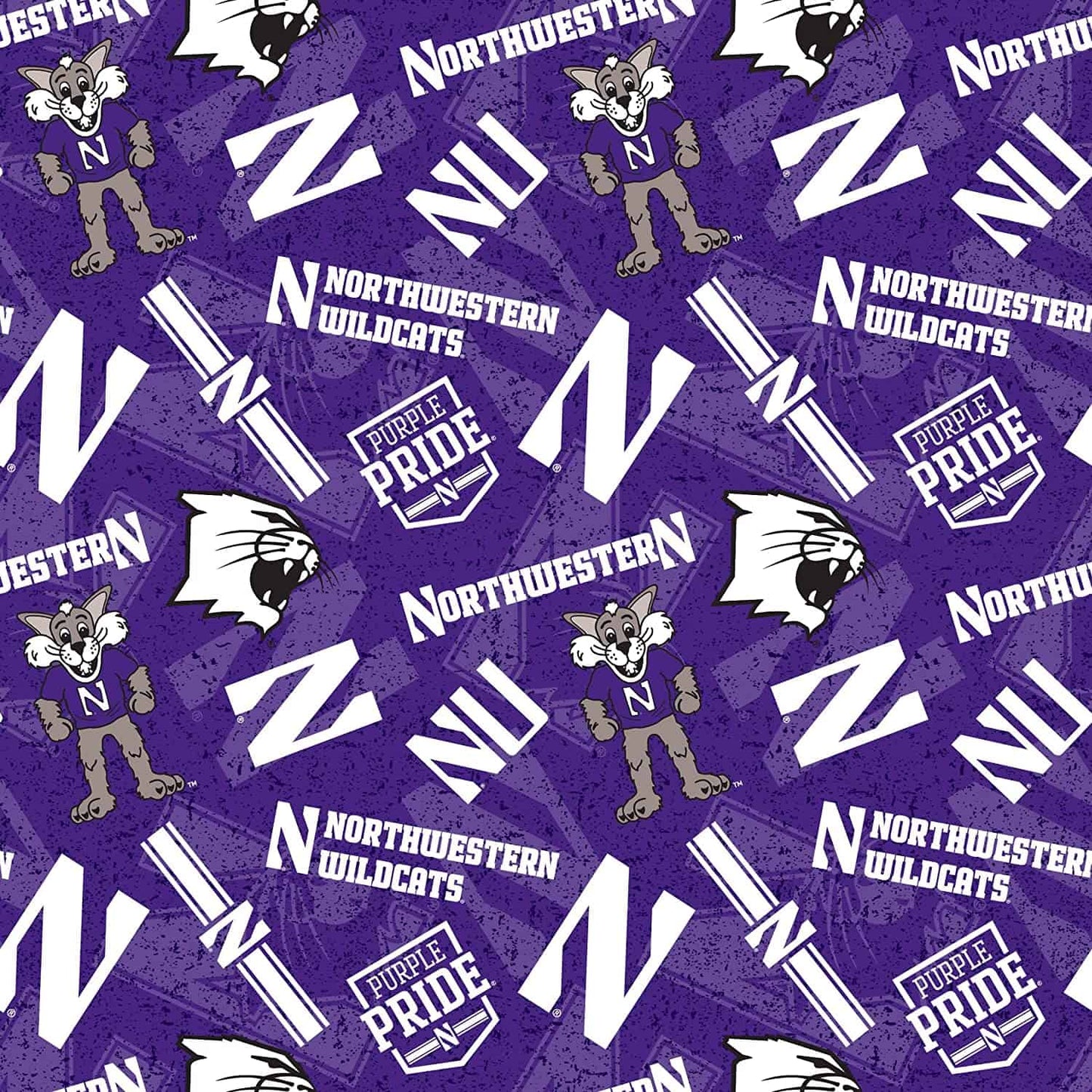 Northwestern Wildcats NCAA College Tone on Tone Design Cotton Fabric NWS-1178