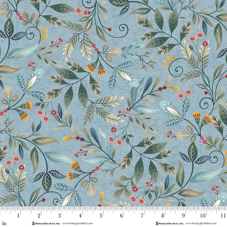 Norwegian Forest Foliage Pale Blue Mary Jane Carey Holly Hill Quilt Designs Henry Glass Cotton Fabric HG-3546-17