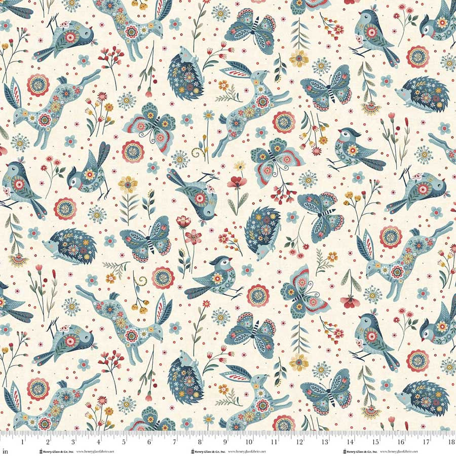 Norwegian Forest Woodland Character Toss Cream Mary Jane Carey Holly Hill Quilt Designs Henry Glass Cotton Fabric HG-3548-44