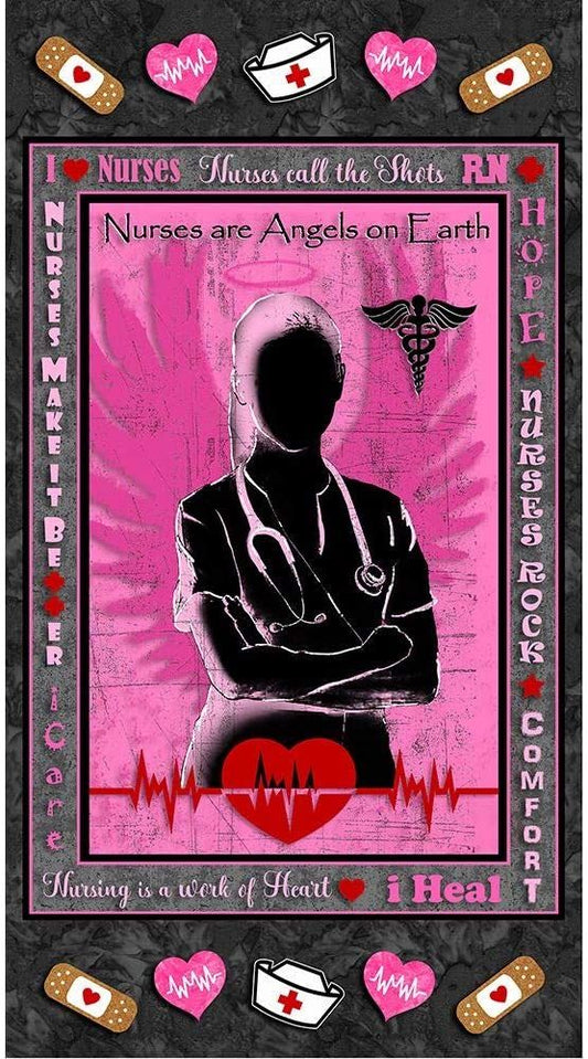 Nurse Heather print Pink design Sykel Cotton Fabric 1195-Nurse