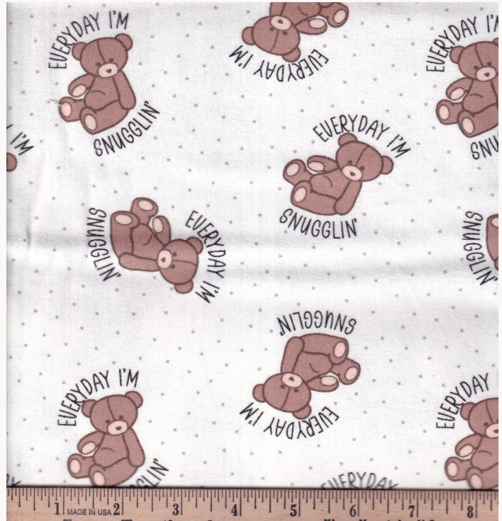 Nursery FLANNEL Everyday I'm Snuggling Teddy Bear Toss White Springs Creative Cotton FLANNEL Fabric SC-80315