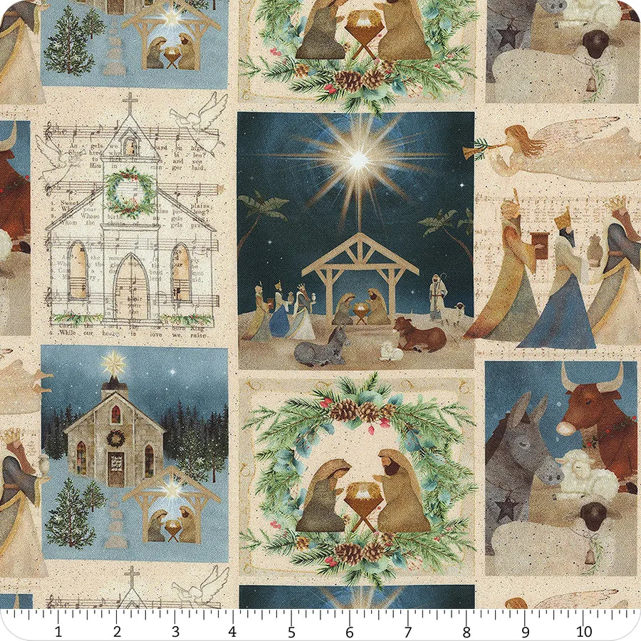 O Holy Night Adore Him Patch Multi Beth Albert 3 Wishes Cotton Fabric 3W-22352-MLT