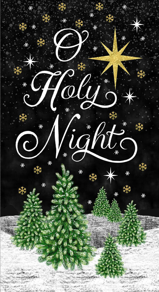 O Holy Night Chalkboard Panel 24" Black Gail Cadden Timeless Treasures Cotton Fabric TT-PANELGC-CD2870-BLACK