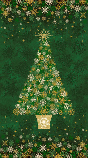O' Christmas Tree Shimmer Tree Panel 24" Green Multi Deborah Edwards Northcott Fabrics Cotton Fabric NC-28955M-74
