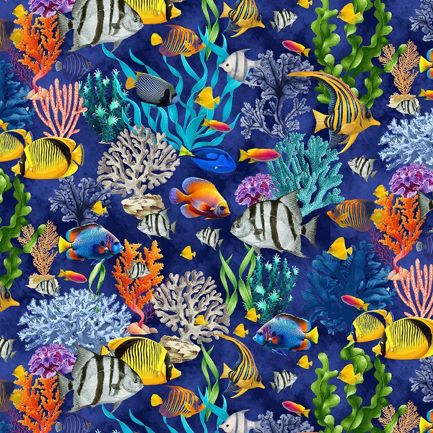 Ocean Life Coral Reef Life Reef Blue Timeless Treasures Cotton Fabric TT-SEA-CD3130-REEF