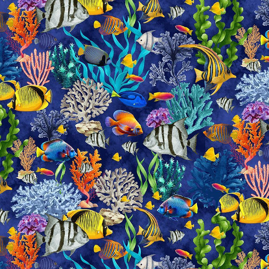 Ocean Life Coral Reef Life Reef Blue Timeless Treasures Cotton Fabric TT-SEA-CD3130-REEF