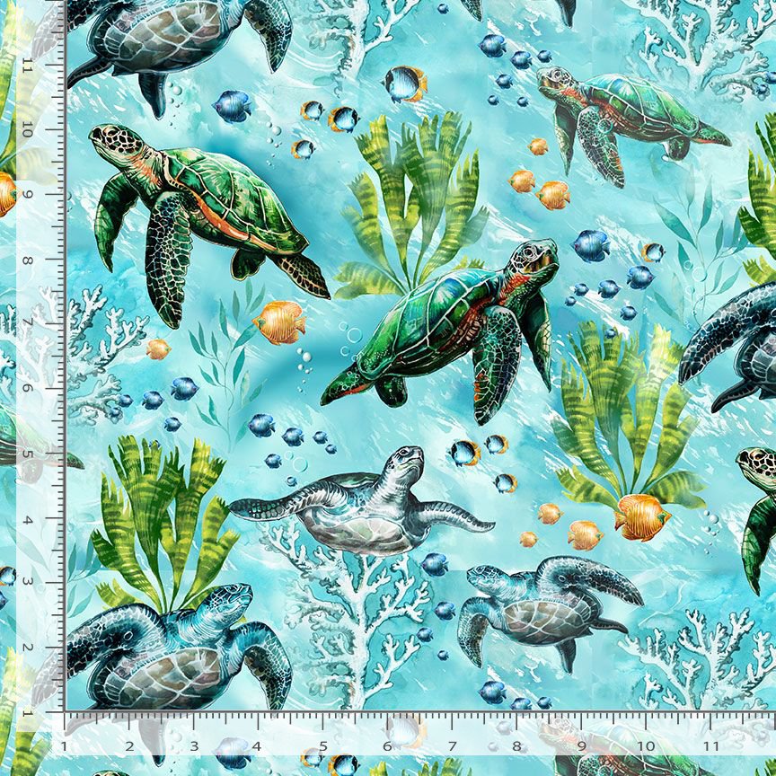 Ocean Life Sea Turtle Aqua Blue Timeless Treasures Cotton Fabric TT-SEA-CD3133-AQUA