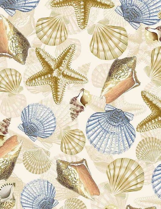 Ocean Breeze Varied Coastal Shells Natural Beige Timeless Treasures Cotton Fabric