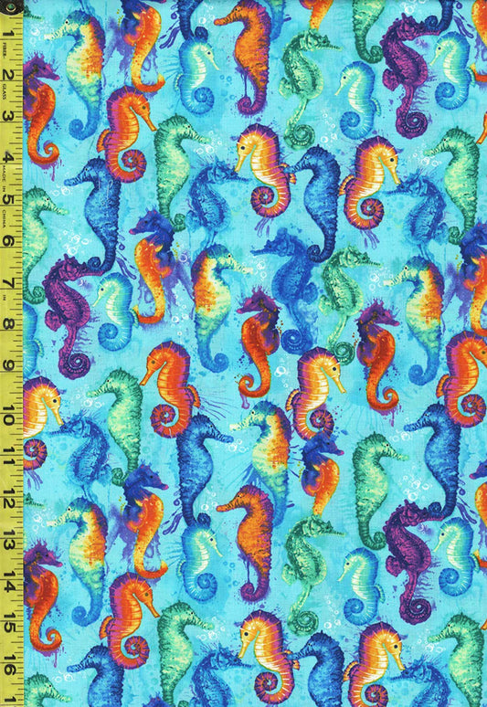 Ocean Magic Tropical Colorful Seahorse Multi Timeless Treasures Cotton Fabric