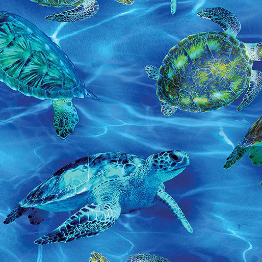 Oceana 108'' Wide back Sea Turtle Haven Blue Kanvas Studio Benartex Quilting Fabric BE-12538W-55