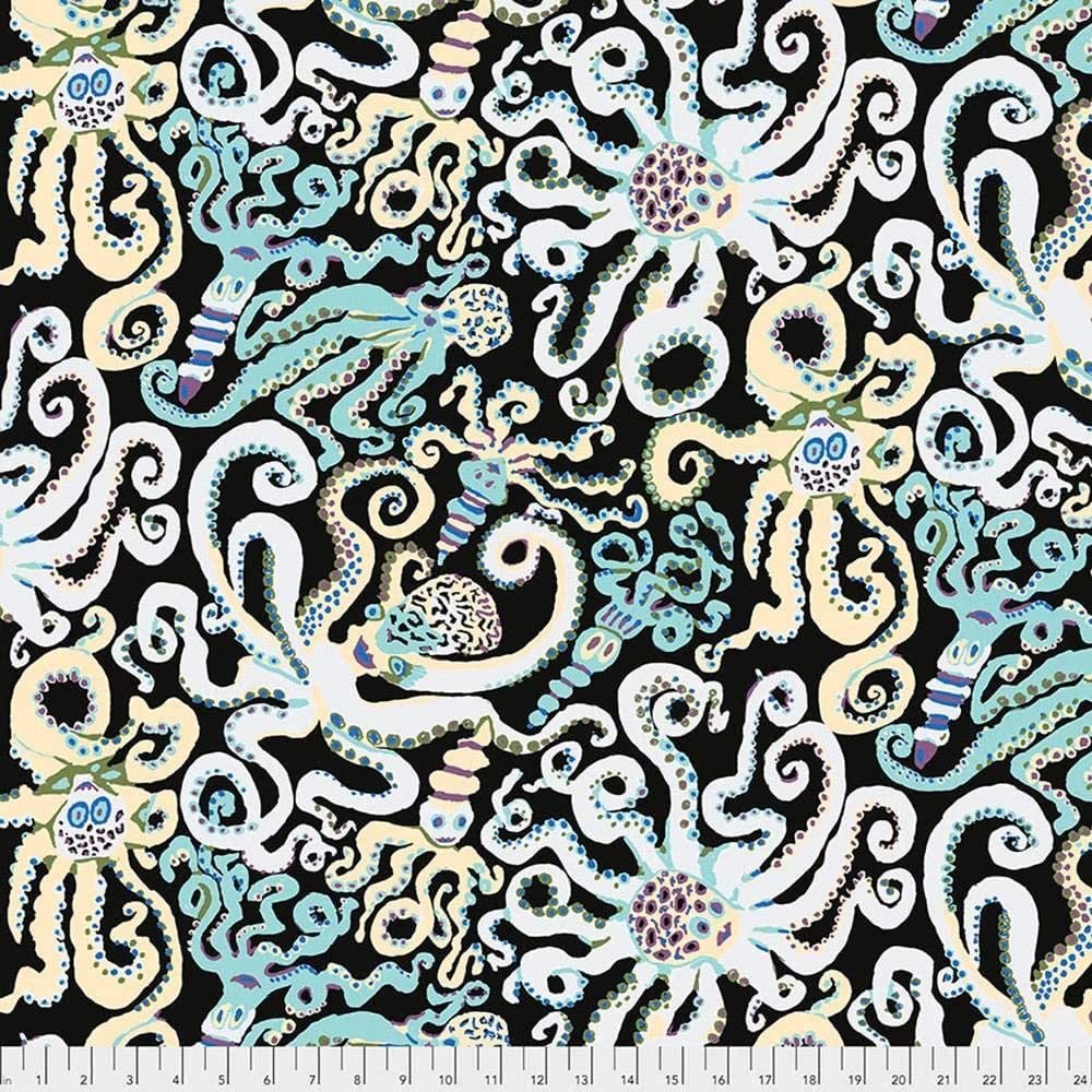 Octopus Black Brandon Mably Stash Kaffe Fasset Collective Free Spirit Cotton Fabric FS PWBM074.BLACK